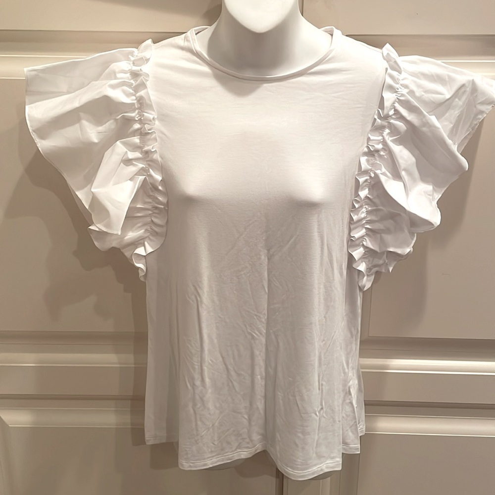 Pearl by Lela Rose NEW Jersey poplin flutter sleeve top sz L